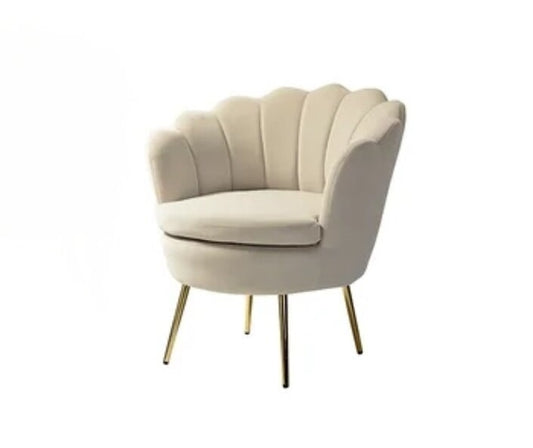 Velvet Beige Scalloped Lounge Chair
