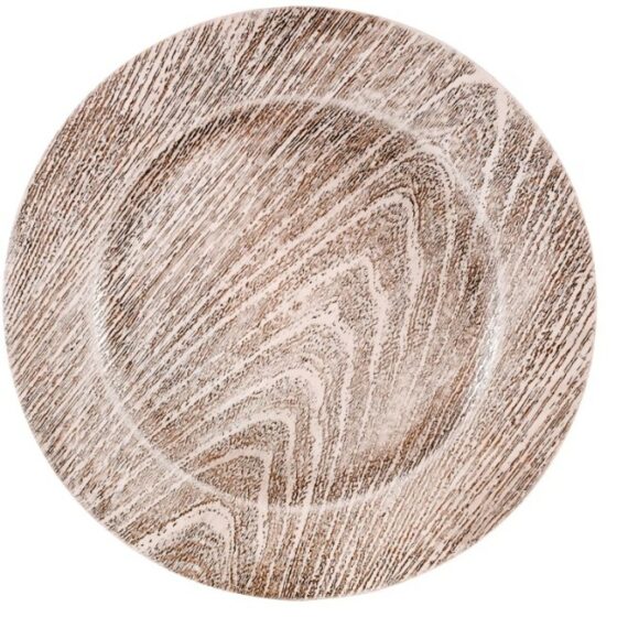 Gray Faux Wood Plastic Charger Plates, 13 in.