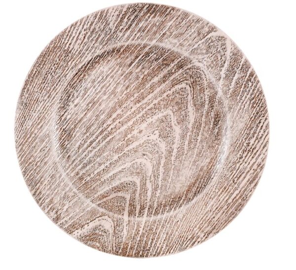 Gray Faux Wood Plastic Charger Plates, 13 in.