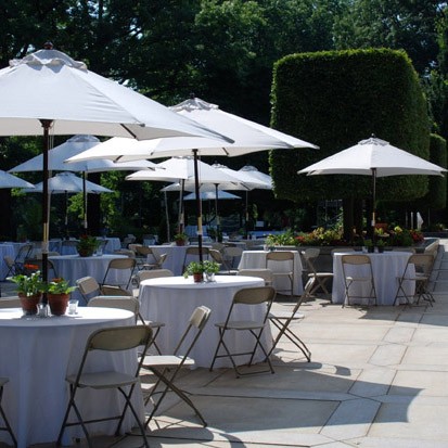 108" White Table Linen with Umbrella Hole