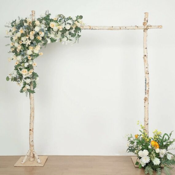 Rustic Natural Birch Wood Square Wedding Ceremony Backdrop Stand 7.5ft