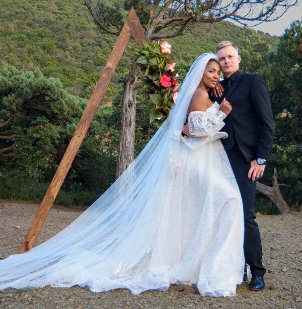 Wood Walnut Stained Geometric Wedding Arch