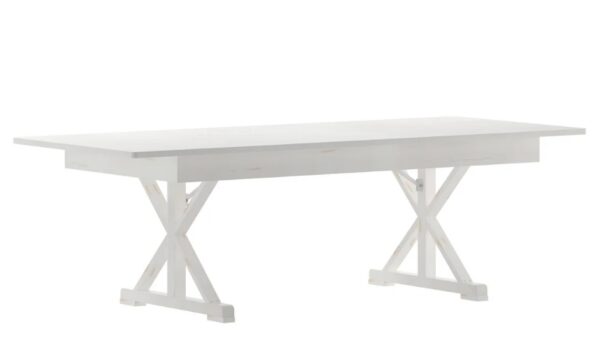 8'x40" White Cross Leg Rustic White Farm Table