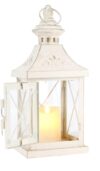 11" White Metal Lantern