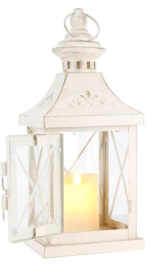 11" White Metal Lantern