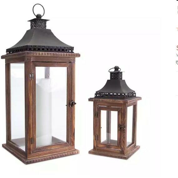 2Piece Wood Lantern Set