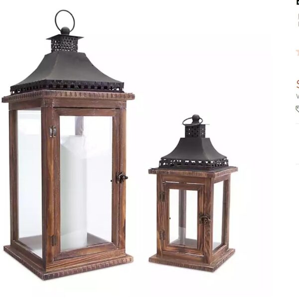 2Piece Wood Lantern Set
