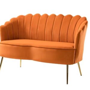 Velvet Scalloped Rust Loveseat