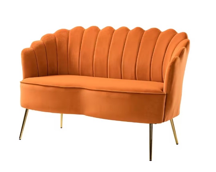 Velvet Scalloped Rust Loveseat