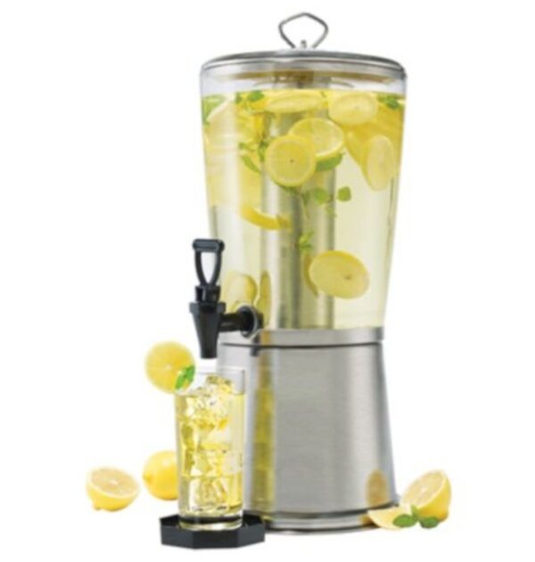 Polished Stainless Steel Ice Core Cold Beverage Dispenser, 2-1/4 Gallons