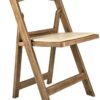 Chestnut Resin WoodGrain Folding Chair with Tan Cushion