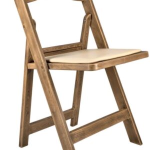 Chestnut Resin WoodGrain Folding Chair with Tan Cushion