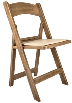 Chestnut Resin WoodGrain Folding Chair with Tan Cushion