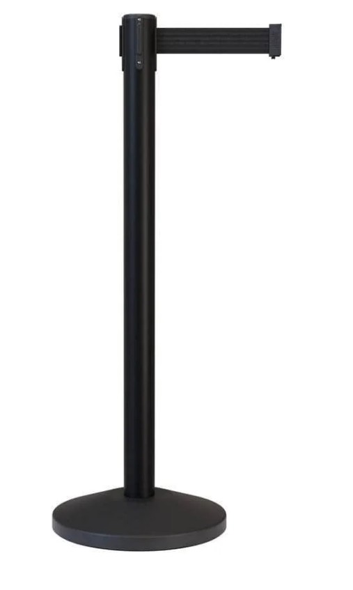 7.5' Retractable Belt Barrier Stanchion, Black