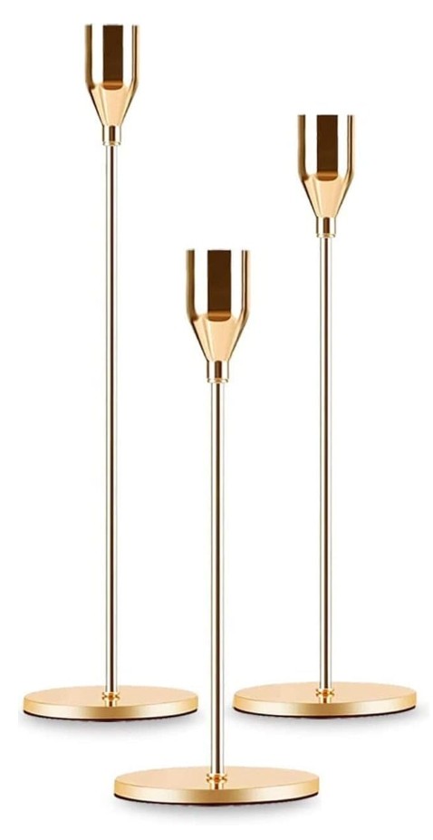 Set of 3 Gold Modern Taper Candle Holders