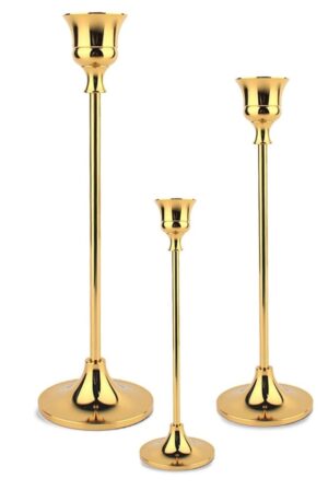 Set of 3 Gold Taper Candle Holders