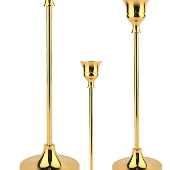 Set of 3 Gold Taper Candle Holders
