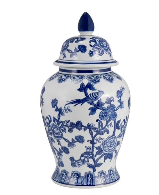 Blue and White Contemporary Chinoiserie Temple Jar