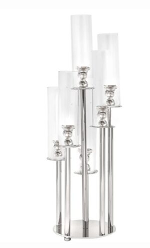 7-Arm Crystal Candelabra Round Taper Design with Mirror Base 33" Clear