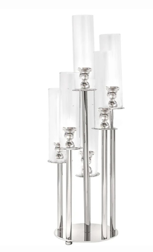 7-Arm Crystal Candelabra Round Taper Design with Mirror Base 33" Clear