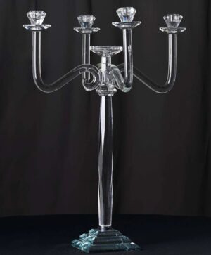 5 Arm Crystal Glass Candelabra 27"