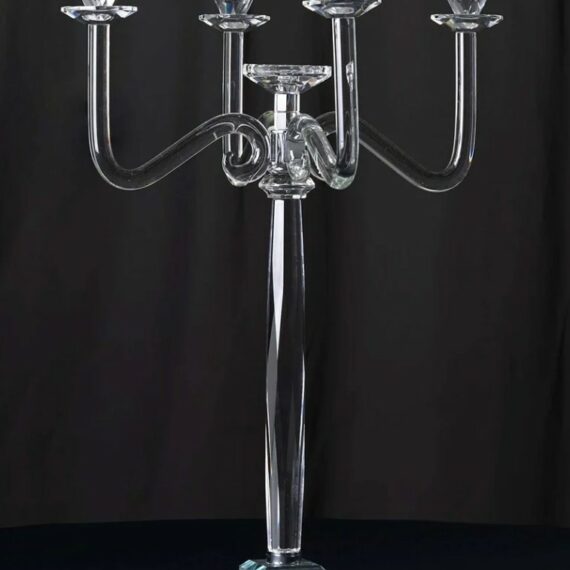 5 Arm Crystal Glass Candelabra 27"