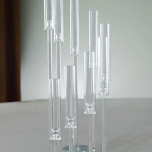 9-Arm Crystal Glass Cluster Candelabra Pedestal Stand 4ft - Square Hurricane Taper Candle Holder Table Centerpiece