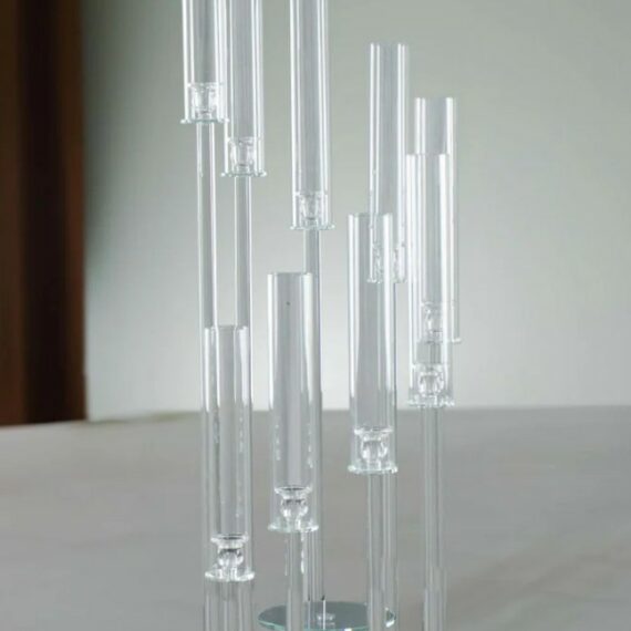 9-Arm Crystal Glass Cluster Candelabra Pedestal Stand 4ft - Square Hurricane Taper Candle Holder Table Centerpiece