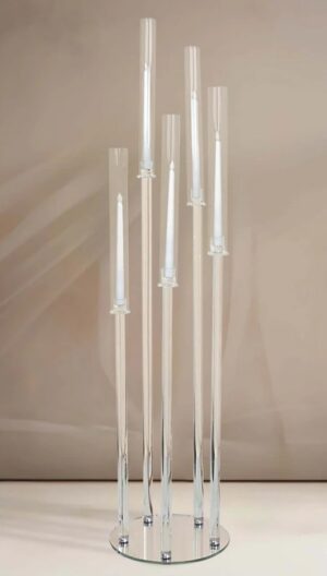 5-Arm Crystal Cluster Taper Candelabra with Round Mirror Base 51"