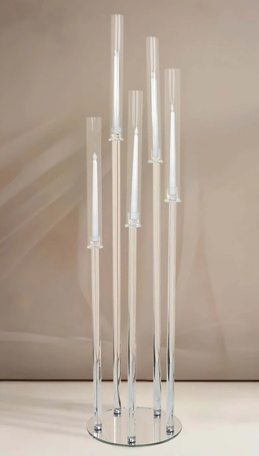 5-Arm Crystal Cluster Taper Candelabra with Round Mirror Base 51"