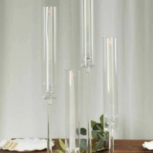 Set of 4 Acrylic Taper Candlestick Holders, Hurricane Candle Stands 14", 18", 22", 26"