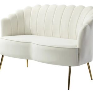 Jayden Velvet Scalloped Love Seat-Ivory