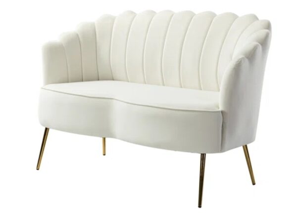 Jayden Velvet Scalloped Love Seat-Ivory