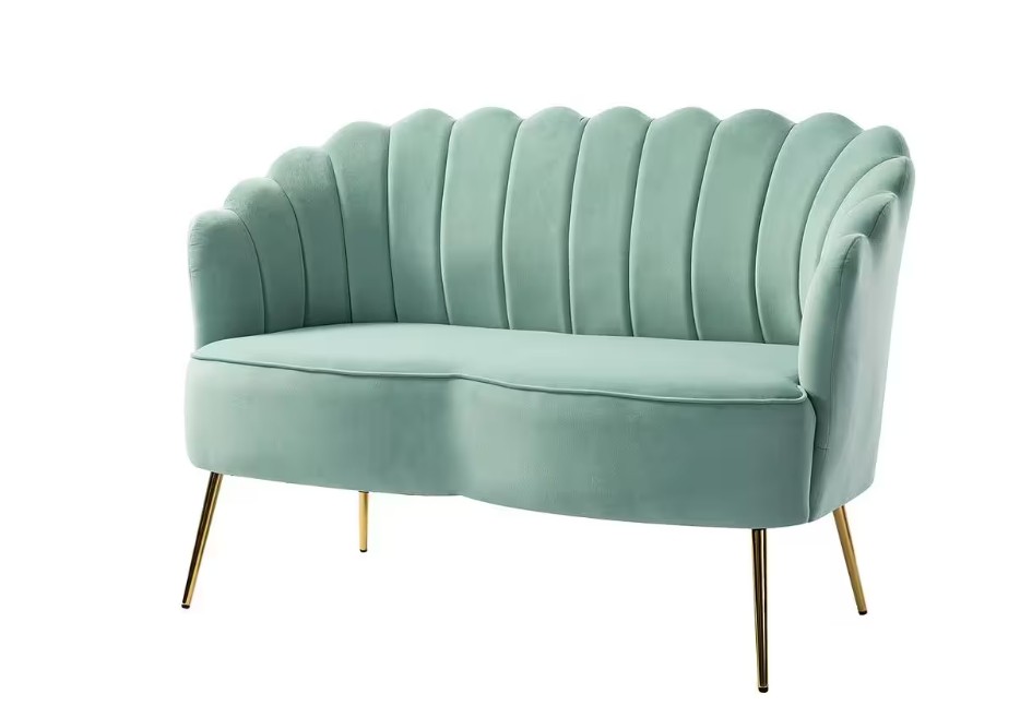 Jayden Velvet Scallopped Love Seat-Sage