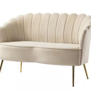 Jayden Scalloped Velvet Loveseat-Beige