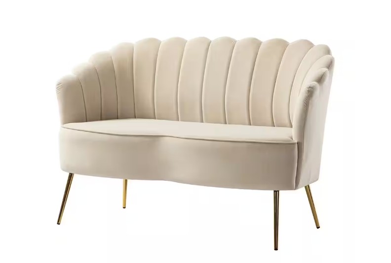 Jayden Scalloped Velvet Loveseat-Beige
