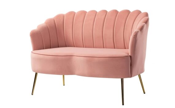 Jayden Velvet Scallopped Love Seat-Blush