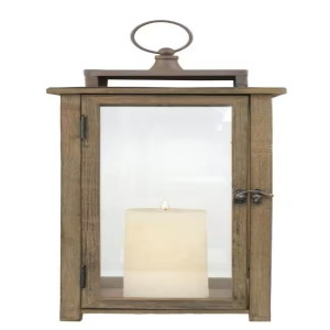 18" Rustic Wood Lantern with Flameless Candle