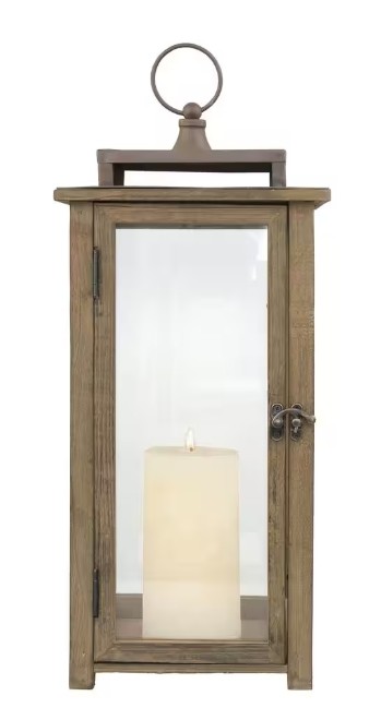 18" Rustic Wood Lantern with Flameless Candle