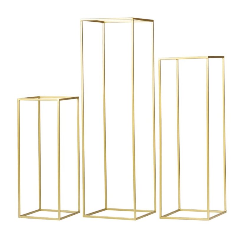 Modern Rectangular Tall Metal Frame Stand Centerpiece (3 pcs/set) - Gold