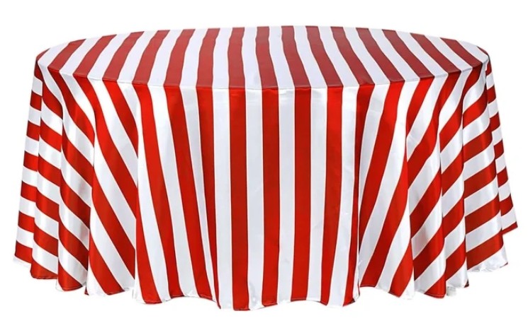 120" Red & White Striped Satin Table Linen