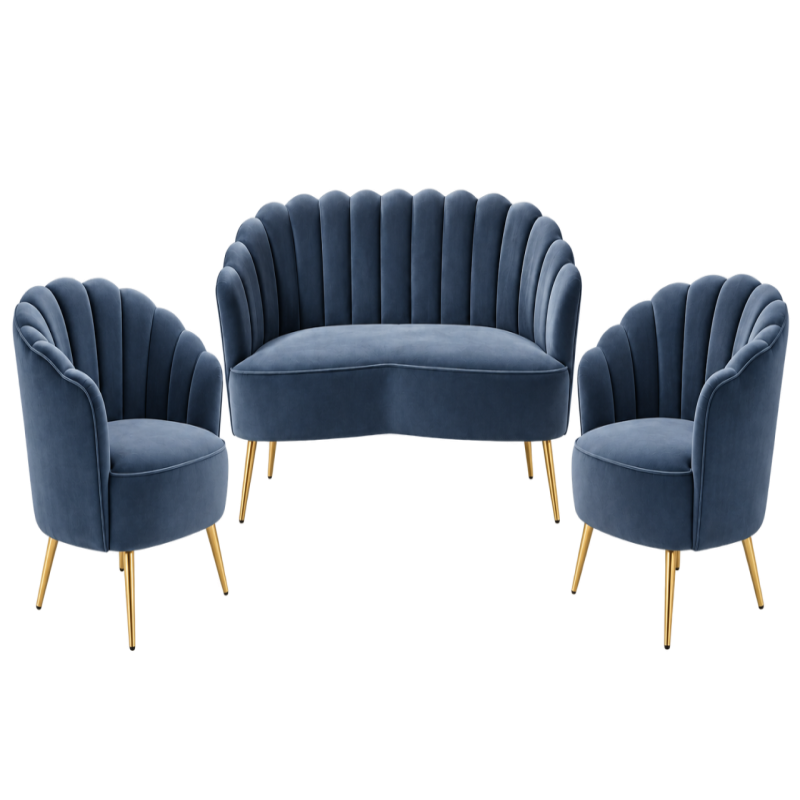 Jayden Slate Blue 3 Piece Velvet Lounge Set
