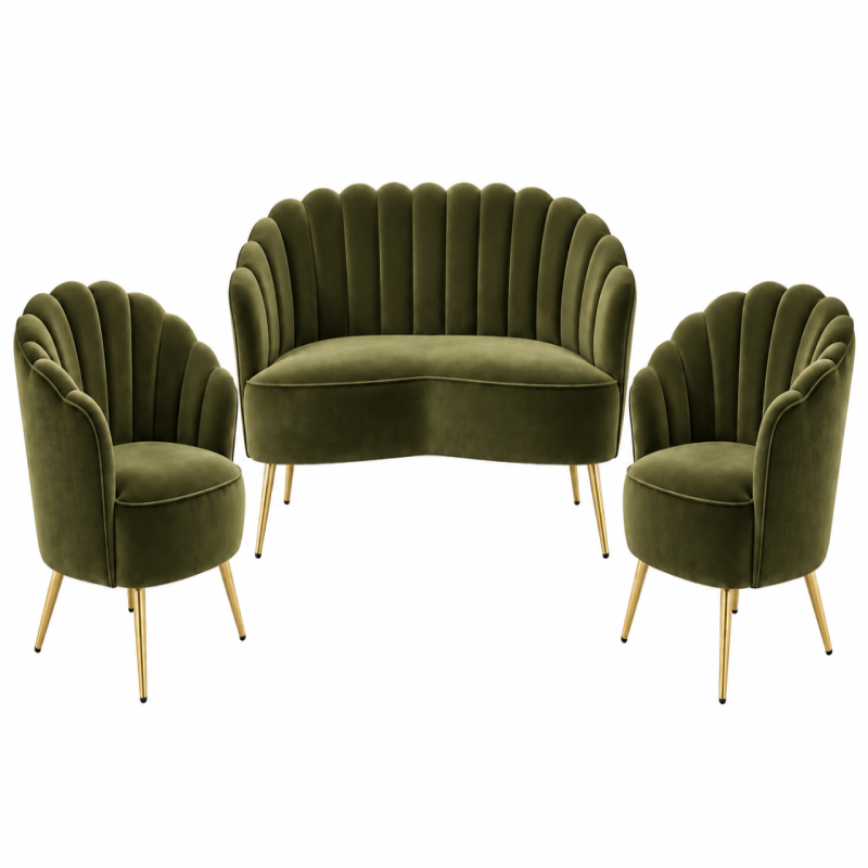 Jayden Moss Green 3 Piece Velvet Lounge Set