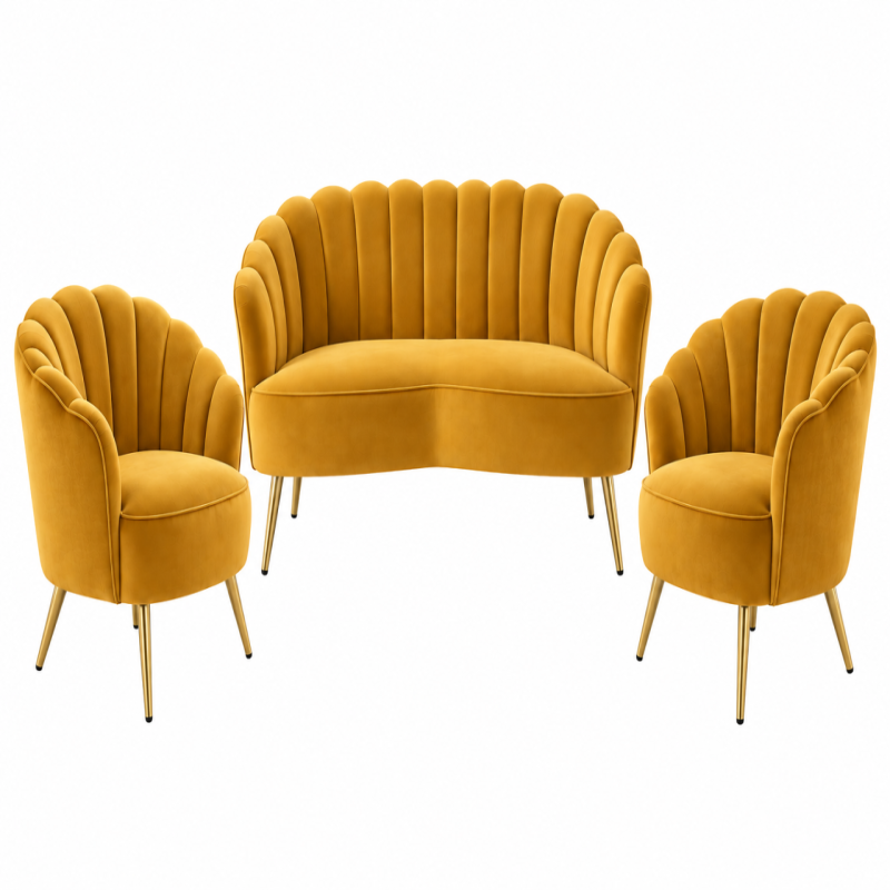 Jayden Mustard 3 Piece Velvet Lounge Set